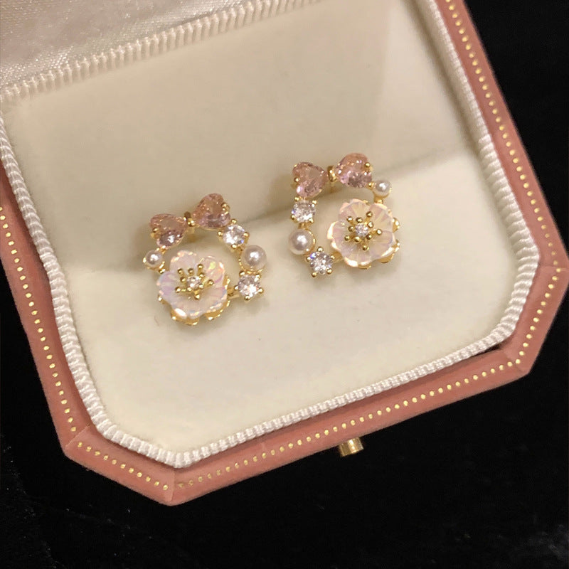 Lilium Crystal Flower Bow Earrings