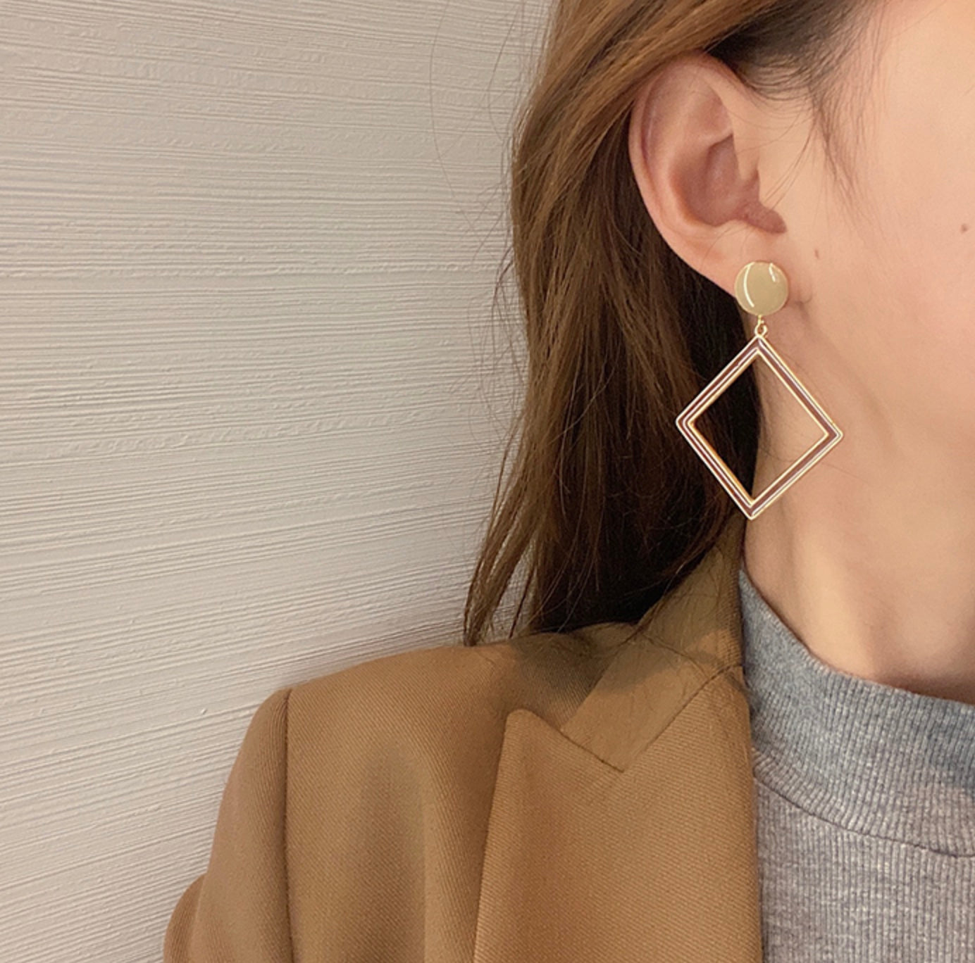 Geometric Square Gold Plate Earrings