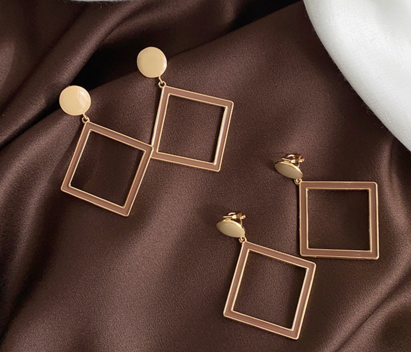 Geometric Square Gold Plate Earrings