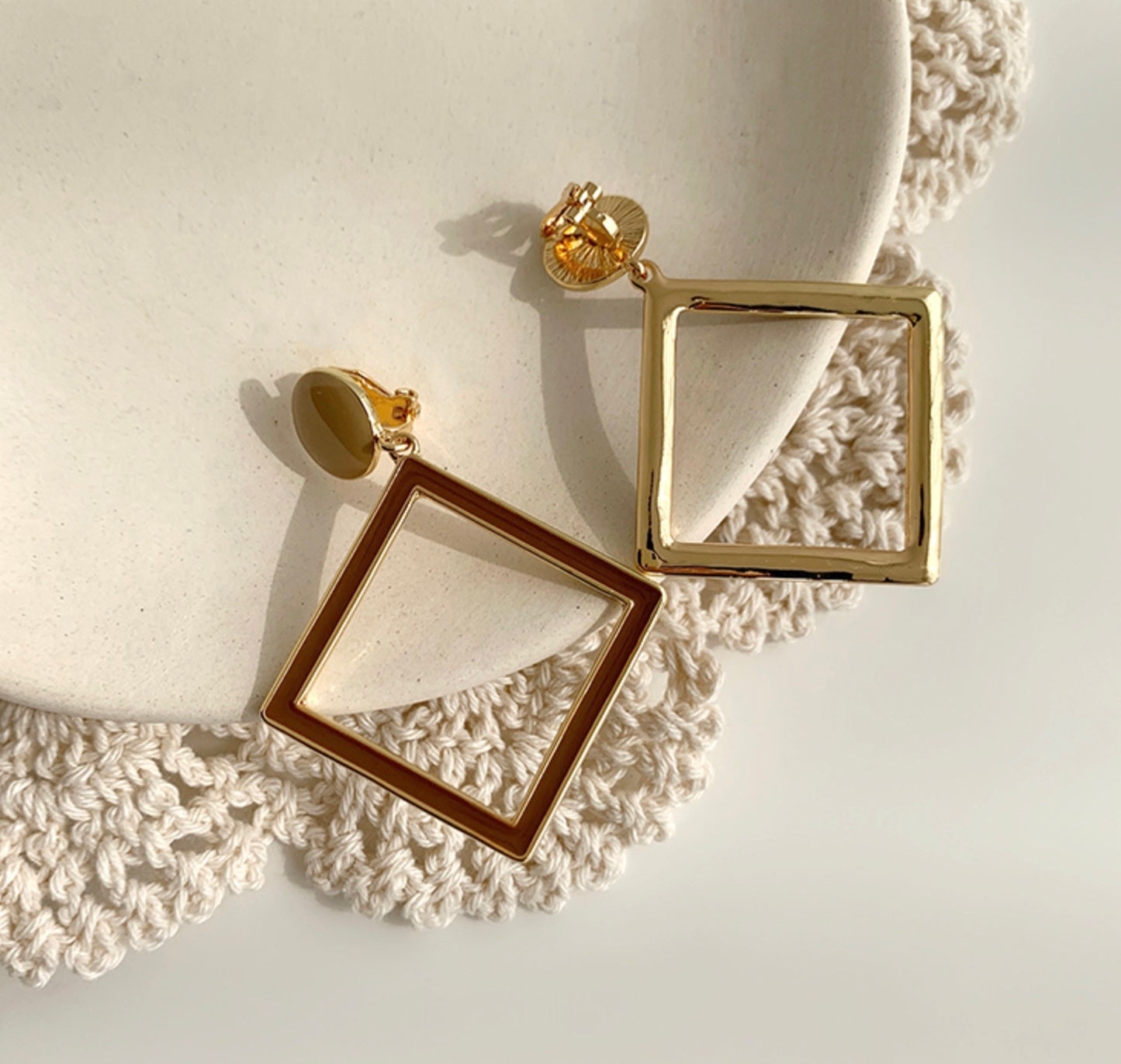 Geometric Square Gold Plate Earrings